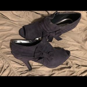 NWOT purple suede peep toe booties